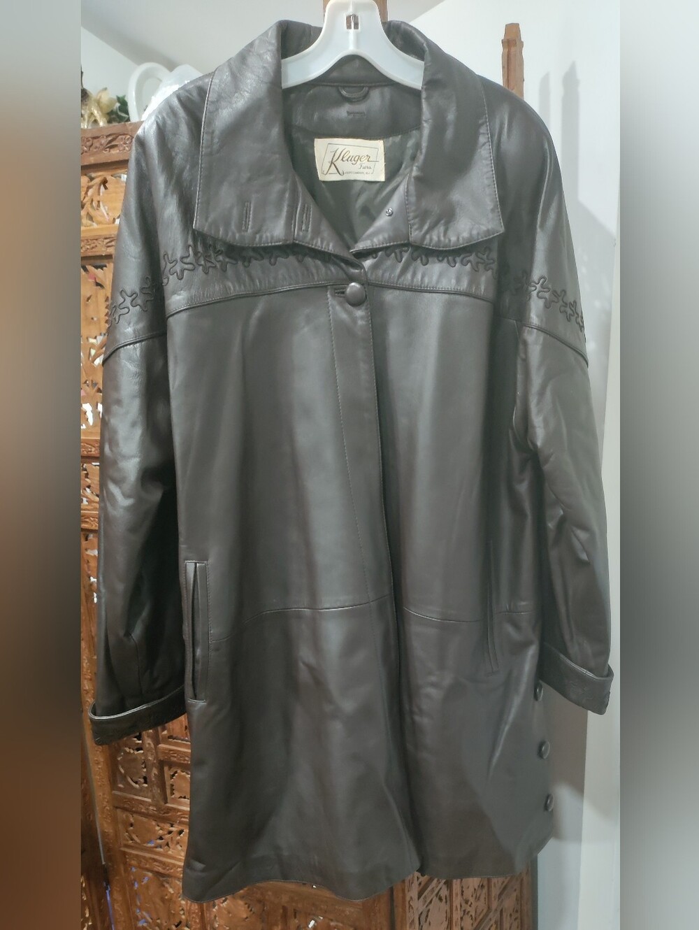 Vintage Kluger Furs Dark Brown Leather Swing Coat M Oversized XL XXL Fit
